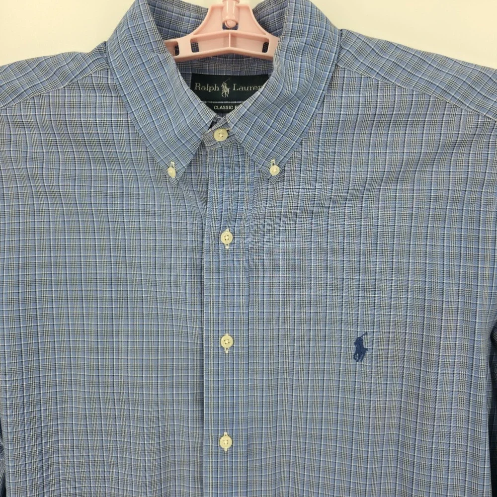 Ralph Lauren Classic Fit Men's Blue on Blue Check Long Sleeve Shirt‎ Size 17/XL